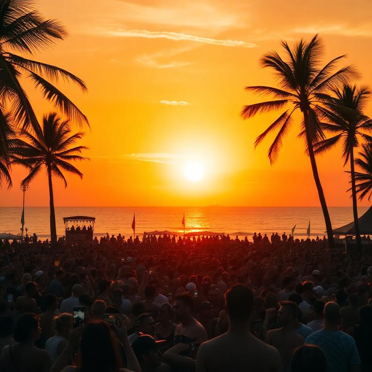 Festival en la playa al atardecer