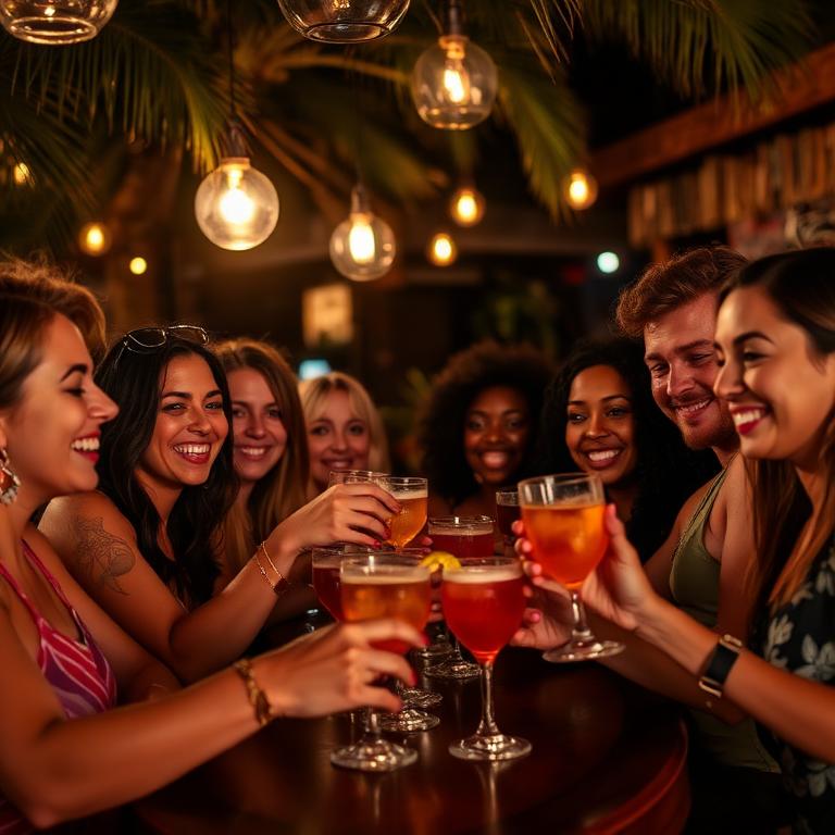 Amigos brindando en un bar