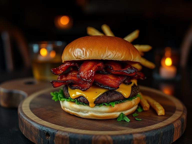 Burger + papas + cerveza